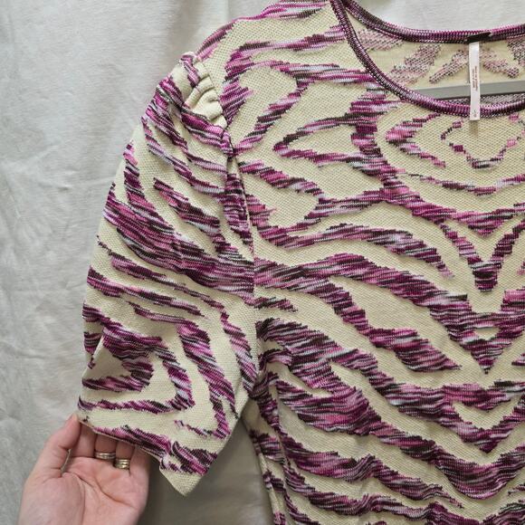 Free People Take Me Out zebra print mini bodycon dress puff sleeve knit large - Picture 3 of 11